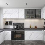 Marble sheet sticker applied on countertop surface