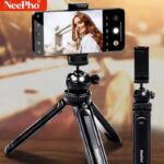 NeePho NP-999s selfie stick tripod extended with smartphone mounted