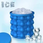 Portable ice cube maker with lid on outdoor table