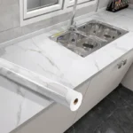 Close-up of marble pattern on waterproof PVC wallpaper
