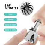 Side view of manual nose and ear hair trimmer with cleaning brush