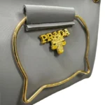 Front view of stylish cat handle handbag with gold accents