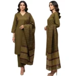 Winter Sussi Silk 3-Piece Suit for Women | Unstitched Plain Shirt & Trouser | Heavy Winter Sussi Shawl |  Olive Green - Image 5