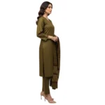 Winter Sussi Silk 3-Piece Suit for Women | Unstitched Plain Shirt & Trouser | Heavy Winter Sussi Shawl |  Olive Green