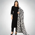 Katan Silk 3-Piece Suit for Women | Unstitched Plain Shirt & Trouser with Heavy Winter Silk Shawl - Image 3