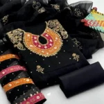 Organza 3-Piece Suit for Women | Unstitched  Handmade Aari Zari & Beads Work - Image 3