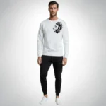 LION Printed White Tracksuit Sweatshirt & Trouser  | Warm & Comfortable Winter Wear | Large - Image 3