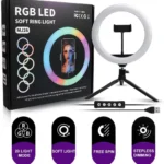 MJ26 26cm RGB LED ring light with tripod and phone holder setup