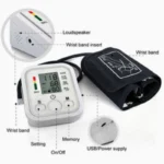 Adjustable arm cuff attached to blood pressure monitor