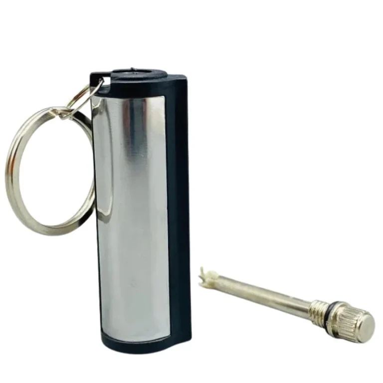 Silver waterproof permanent match flint lighter with keychain