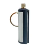 Permanent match lighter showing flint striker and metal shell