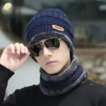 Winter Wool Cap with Neck Warmer Set | Thermal Beanie & Scarf Combo for Men and Women | Blue And Gray - Image 2