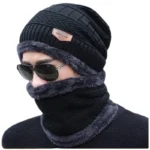 Winter Wool Cap with Neck Warmer Set | Thermal Beanie & Scarf Combo for Men and Women | Black And Gray - Image 4