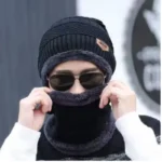 Winter Wool Cap with Neck Warmer Set | Thermal Beanie & Scarf Combo for Men and Women | Black And Gray - Image 6
