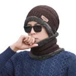 Winter Wool Cap with Neck Warmer Set | Thermal Beanie & Scarf Combo for Men and Women | Brown And Gray - Image 5