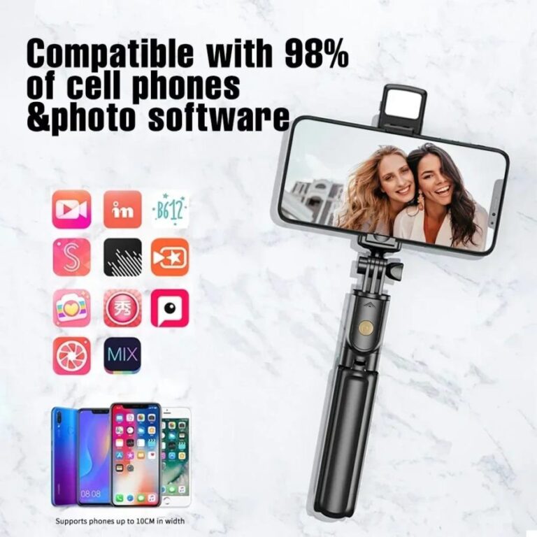 R1s selfie stick tripod with Bluetooth remote and LED light
