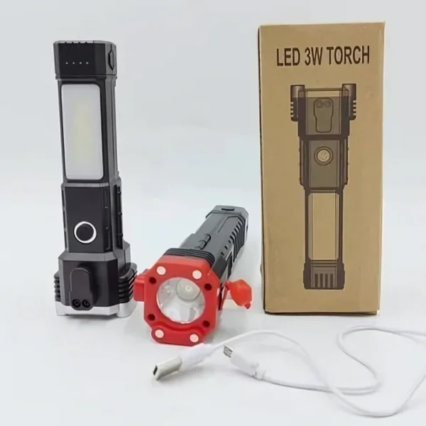 Rechargeable Tactical LED Flashlight | Power Bank with Safety Hammer - Image 1