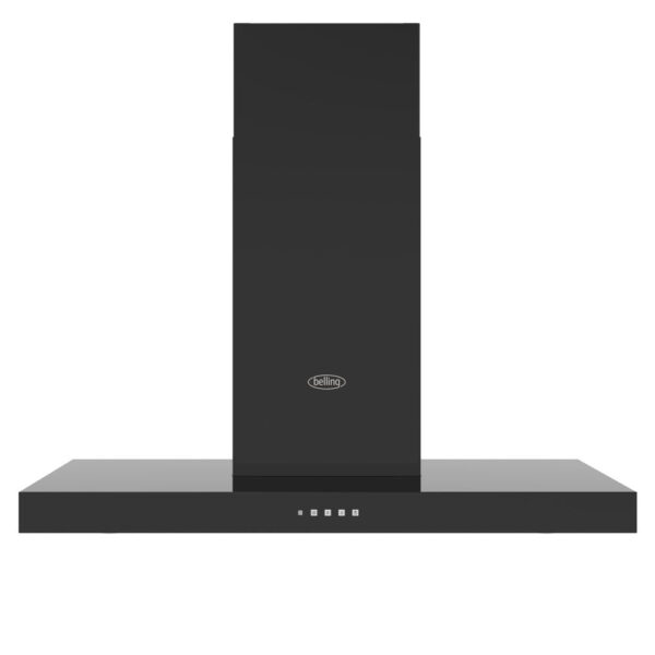 Belling BEL COOKCENTRE CHIM 90T BLK 1662 90cm Flat Chimney Hood – BLACK