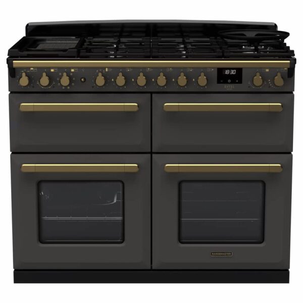 Rangemaster ESDLB110DFPSLT/AB1 Estel Deluxe BC 110cm Dual Fuel Range Cooker With Antique Brass Trim 18145 – SLATE