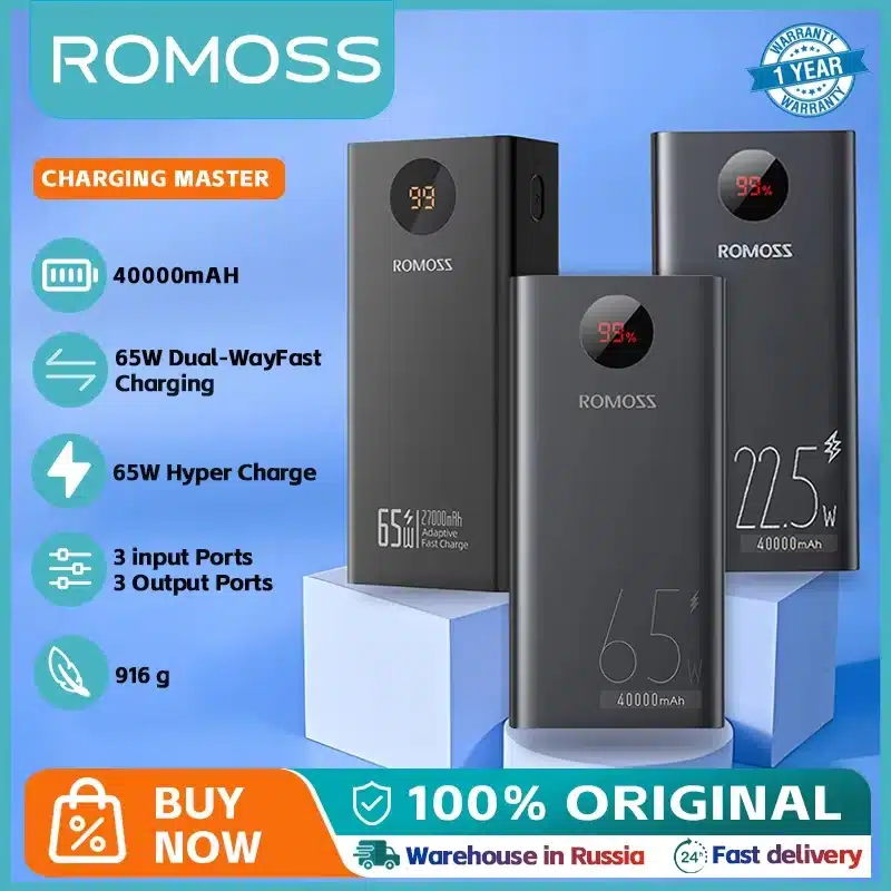 kf-Adc6ecf34c10b42ccb8ce2f59649fc2eeS ROMOSS 40000 mAh Powerful Power Bank 65W Type C Fast Charger 40000mAh Portable External Battery For 27000mAH Power Bank 65w - Image 1