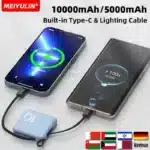 10000mAh Mini Power Bank Built-in Type C Cable 5000mAh Portable Fast Charging Mobile External Battery for iPhone Xiaomi Samsung