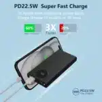 Portable Charger 10000mAh PD 22.5W Power Bank, Slim Battery Pack with 3 Outputs 2 Inputs with LED Display for USB Devices.