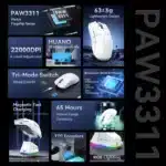 Attack Shark X11 Wireless Mouse,Tri-Mode Connection 2.4GHz/Wired/Bluetooth PAW3311 22000DPI 400IPS RGB PC Gaming Mouse - Image 2