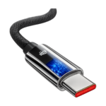 240W USB-C nylon braided fast charging cable with LED display front view