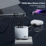 Dual USB-C port 100W GaN fast charger for multiple devices