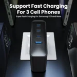 Close-up of USB-C ports on ASOMETECH 100W GaN charger