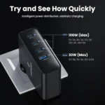 ASOMETECH 100W GaN charger plugged into wall outlet