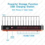 Side angle showing adjustable dividers on USB charging station