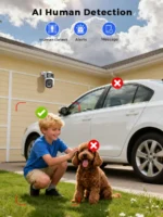 Close-up of PTZ camera lens and housing