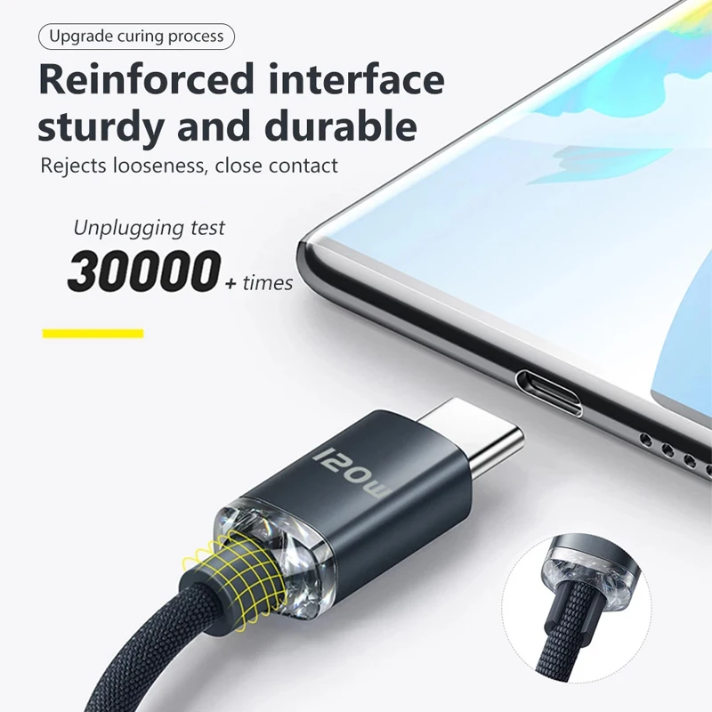 Flexible nylon braided 120W USB-C fast charging cable