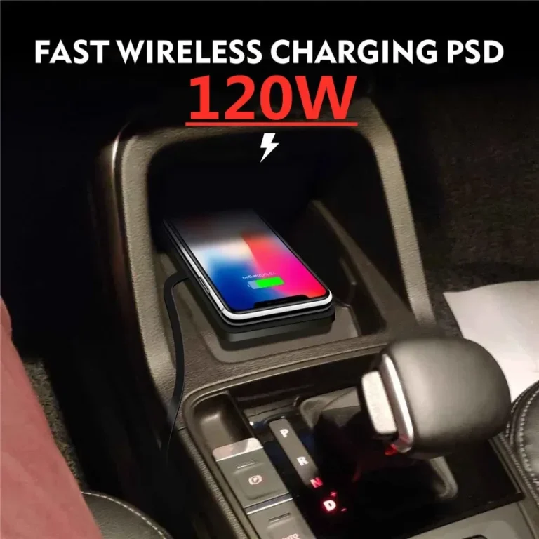 Close-up of wireless charging pad silicone surface in car