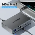 140W 6-Port Fast Charging Station with power cable and plug options