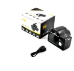 Erilles digital camera angled with visible buttons and screen