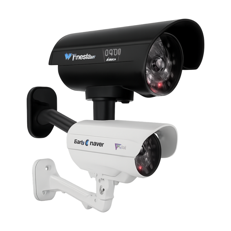 Waterproof dummy security camera with red flashing LED light for indoor and outdoor use