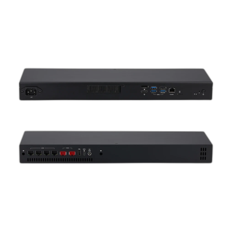 Front view of Qotom Q10900H6 Series 1U Rack Mini PC with multiple LAN ports