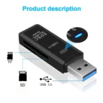 Compact 2-in-1 card reader compatible with USB flash drives