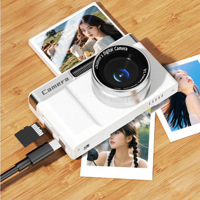 Pink digital camera showing 2.4 inch display screen