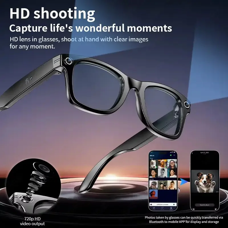 Smart glasses showing color-changing frame in natural light