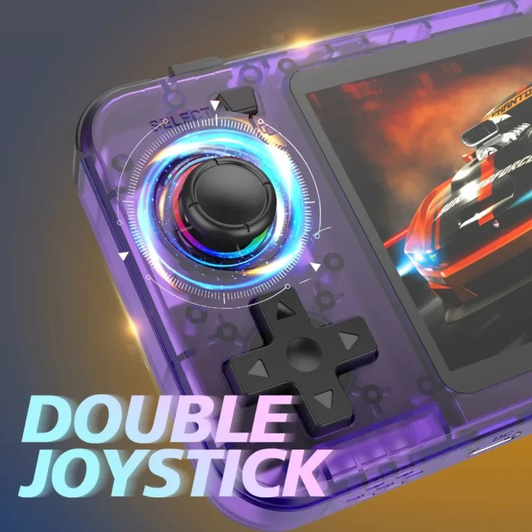 R36H handheld console showing game menu on IPS display