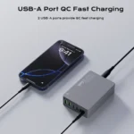 Top view of 220W GaN charger with power indicators