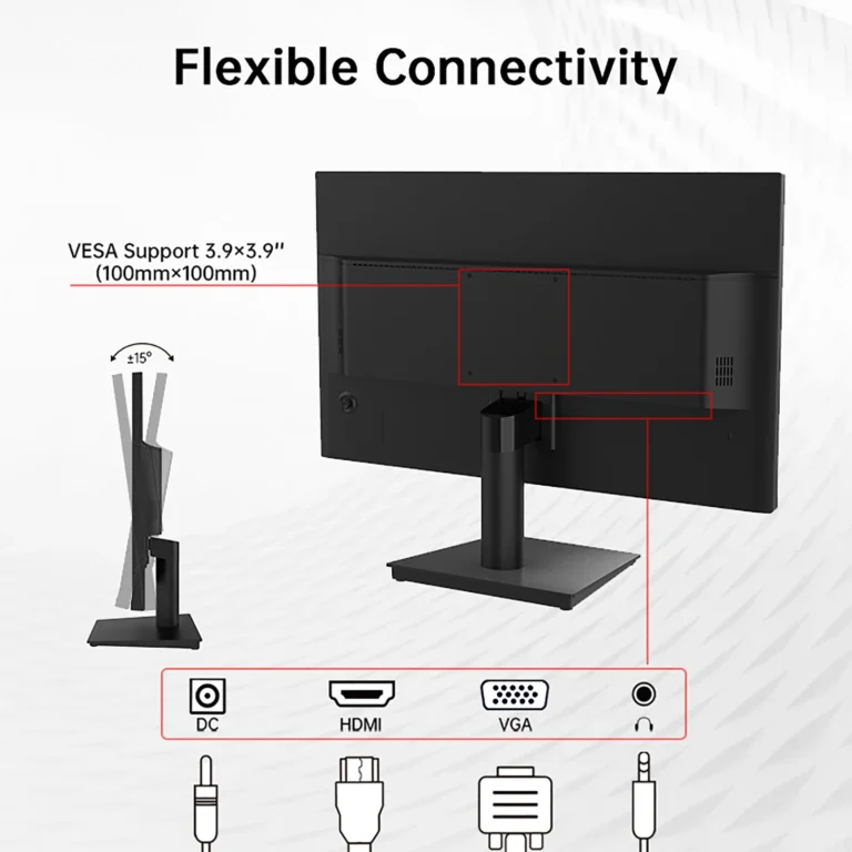 Side angle showing tilt adjustment of 24 inch FreeSync gaming monitor