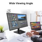 24 inch monitor on desk setup showing ergonomic positioning