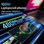 Durable PVC and braided 240W USB-C charging cable