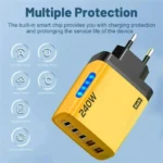 Yellow 240W 5-port USB PD charger for phones and tablets