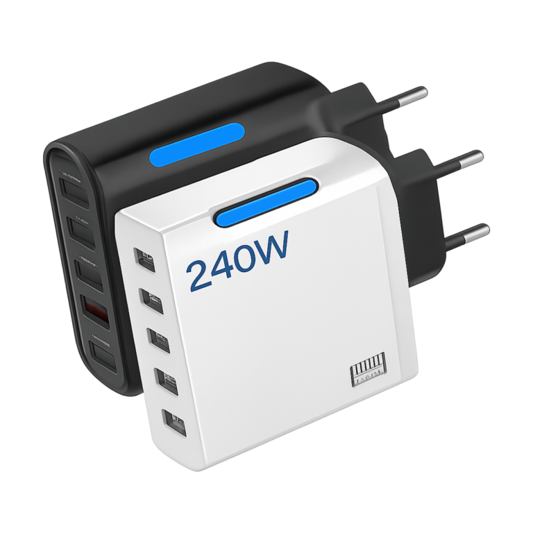 240W USB-C fast charger with 5 ports in white color