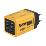 240W 6-port USB-C fast charger in white, green, and yellow with EU, US, and UK plugs